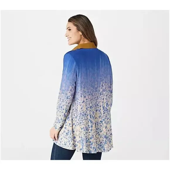 LOGO by Lori Goldstein Printed Ombre Knit Button Front Cardigan Plus Size 3X - Picture 2 of 15